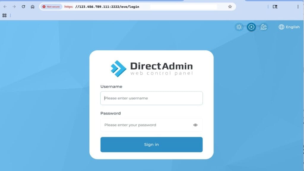 DirectAdmin login page first accessed over HTTP on VPS server