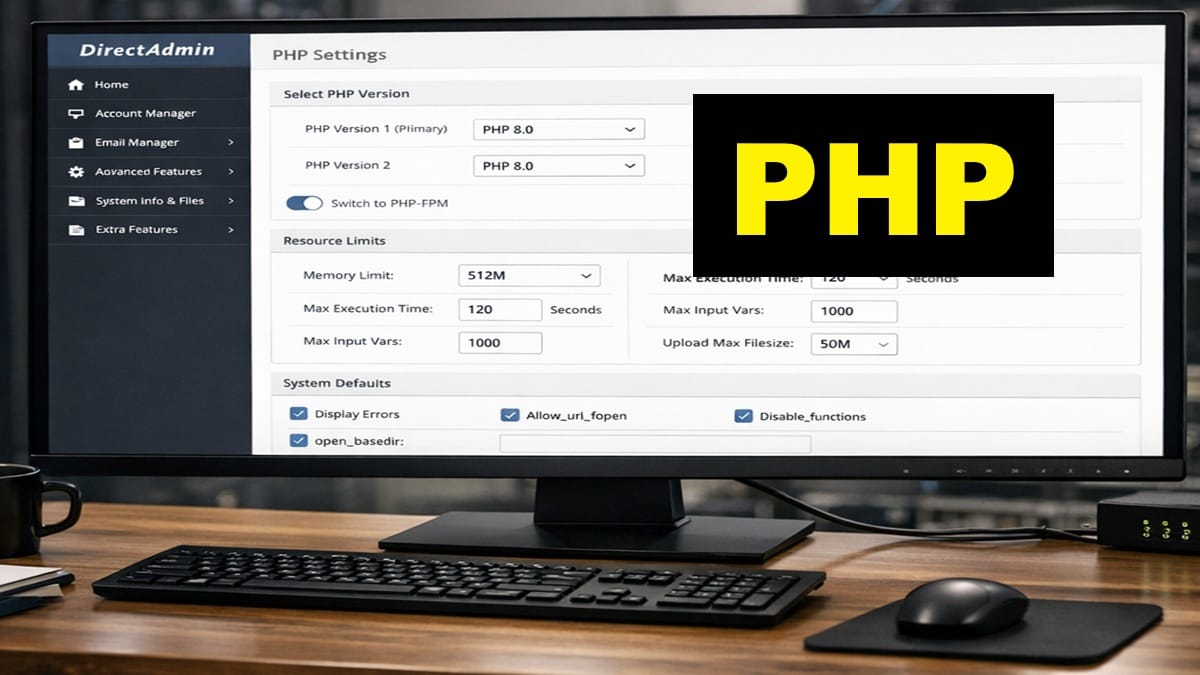 directadmin php user defaults account domain